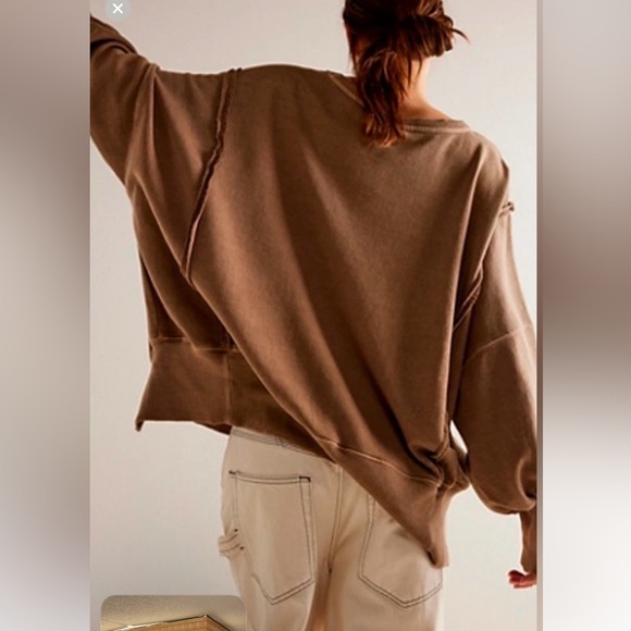 FREE PEOPLE WE THE FREE “TEXAS”CAMDEN SWEATSHIRT Brown NWOT sz M - Picture 3 of 9